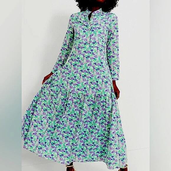 TUCKERNUCK Hyacinth House Multi Floral Bellflower Long Sleeve Maxi Dress NWT XS - Picture 1 of 11